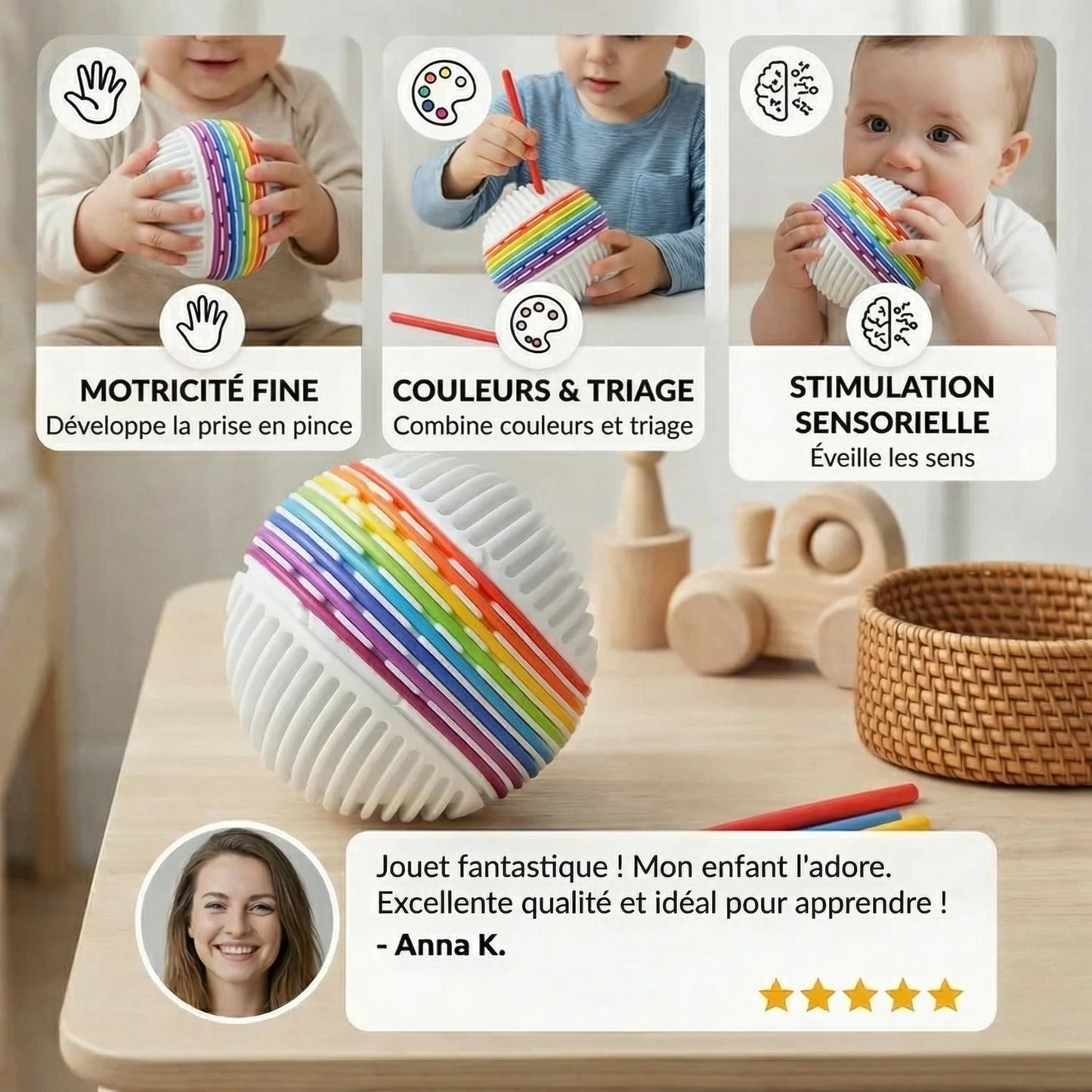 Montessori-Sensorikball – Silikonspielzeug zur Förderung von Farberkennung und motorischer Entwicklung