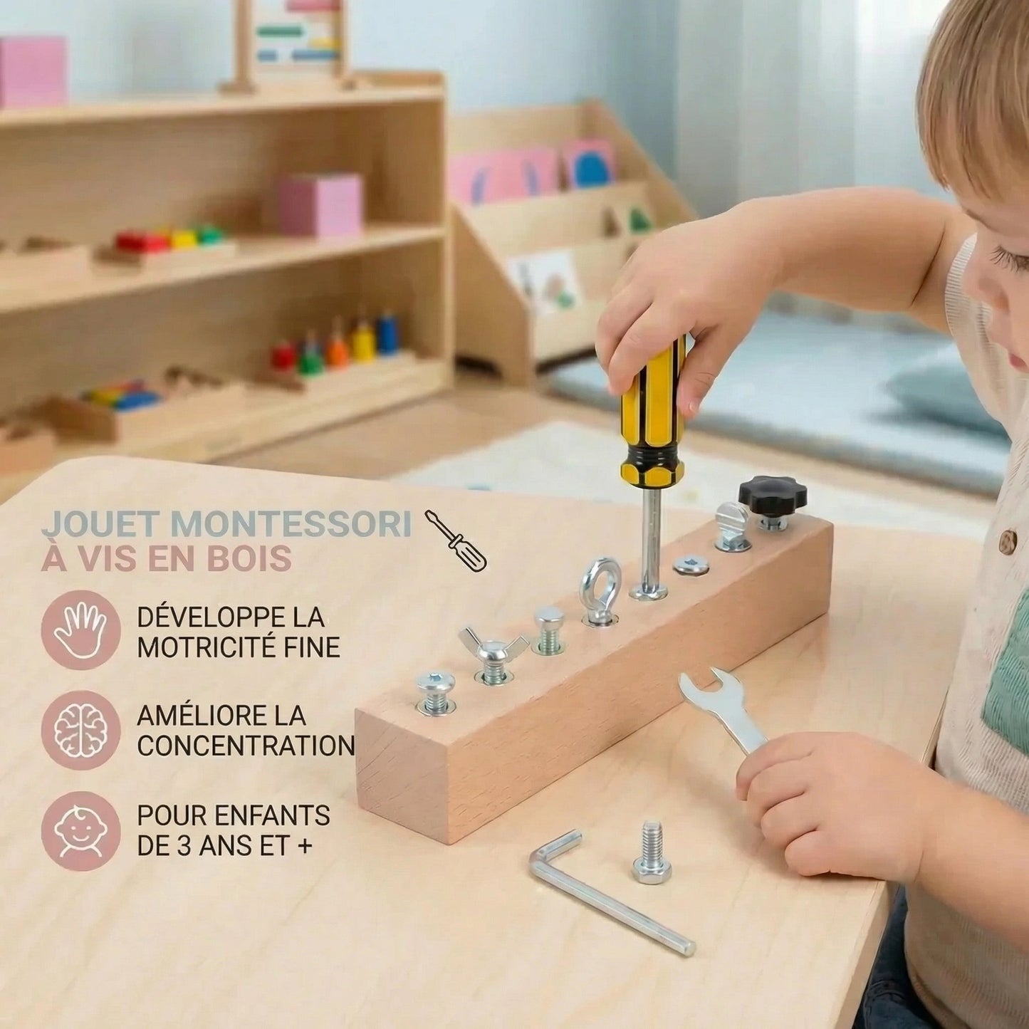 Montessori-Holzschraubspielzeug – Förderung der Feinmotorik und Konzentration bei Kindern