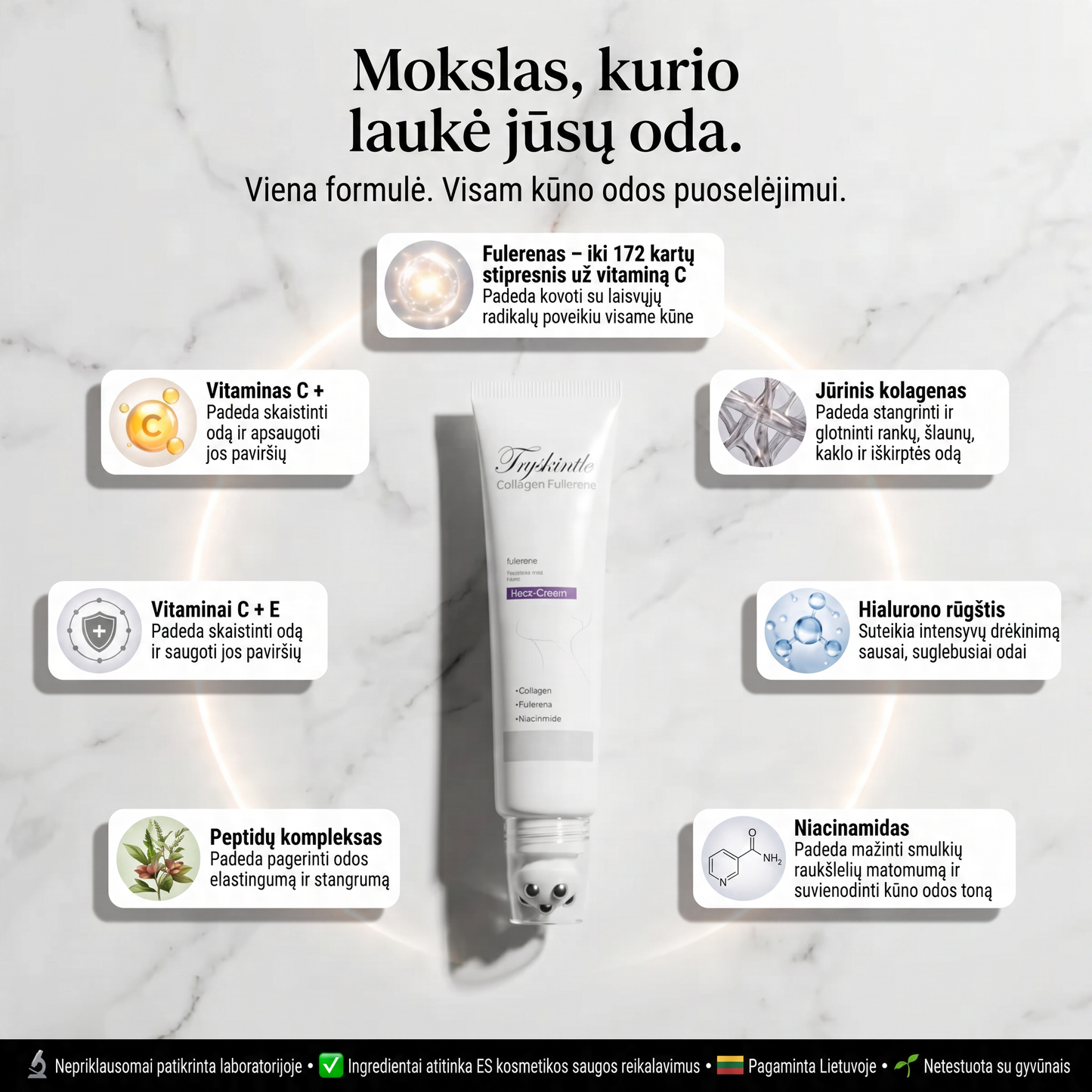 DĖMESIO: Liko tik 3 vnt. — Populaliariausias kolageno kremas su masažuojančiu voleliu suglebusiai kaklo, rankų, šlaunų ir viso kūno odai | Rezultatai per 4 savaites